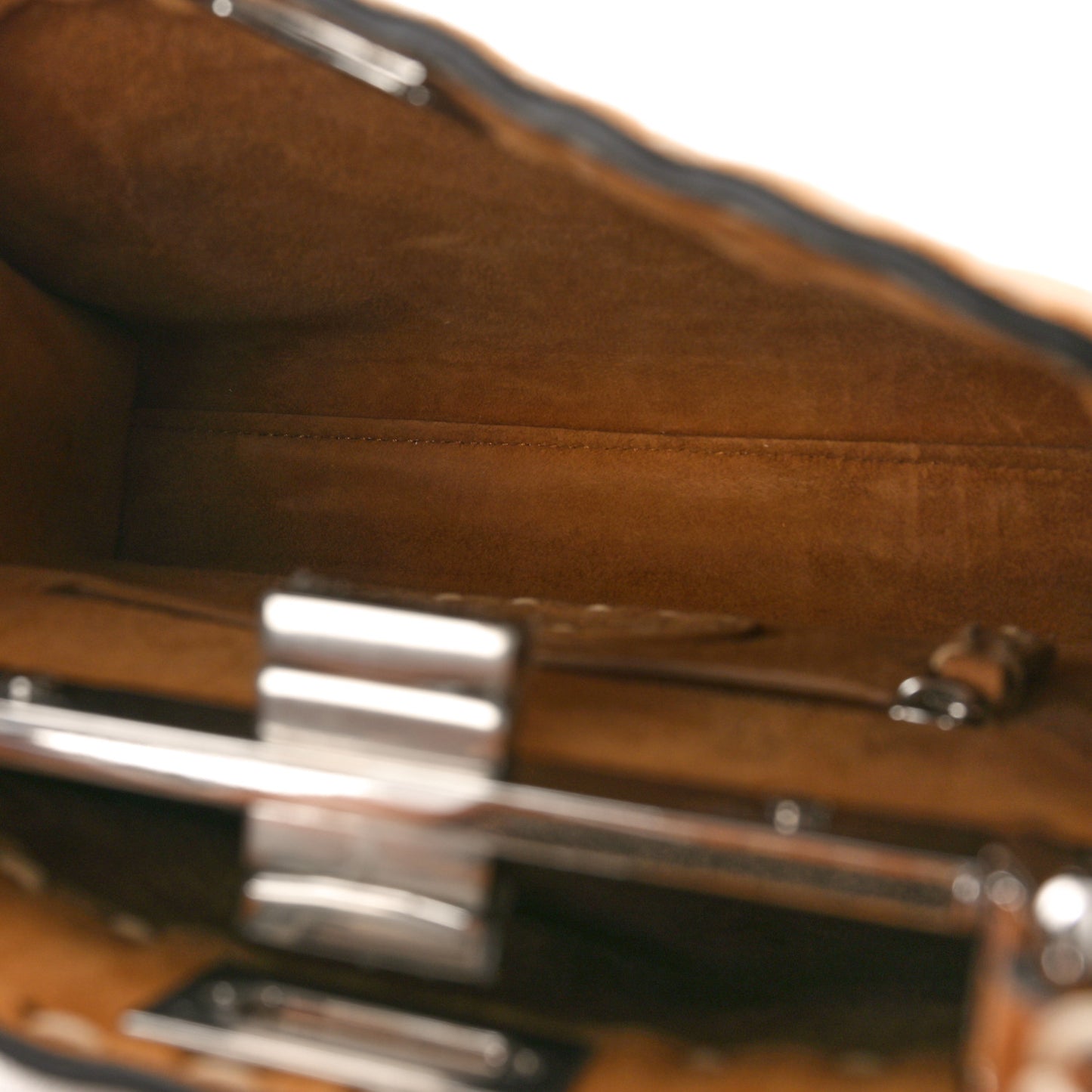 Suede Macro Stitchings Mini Peekaboo Iconic Satchel Marrone
