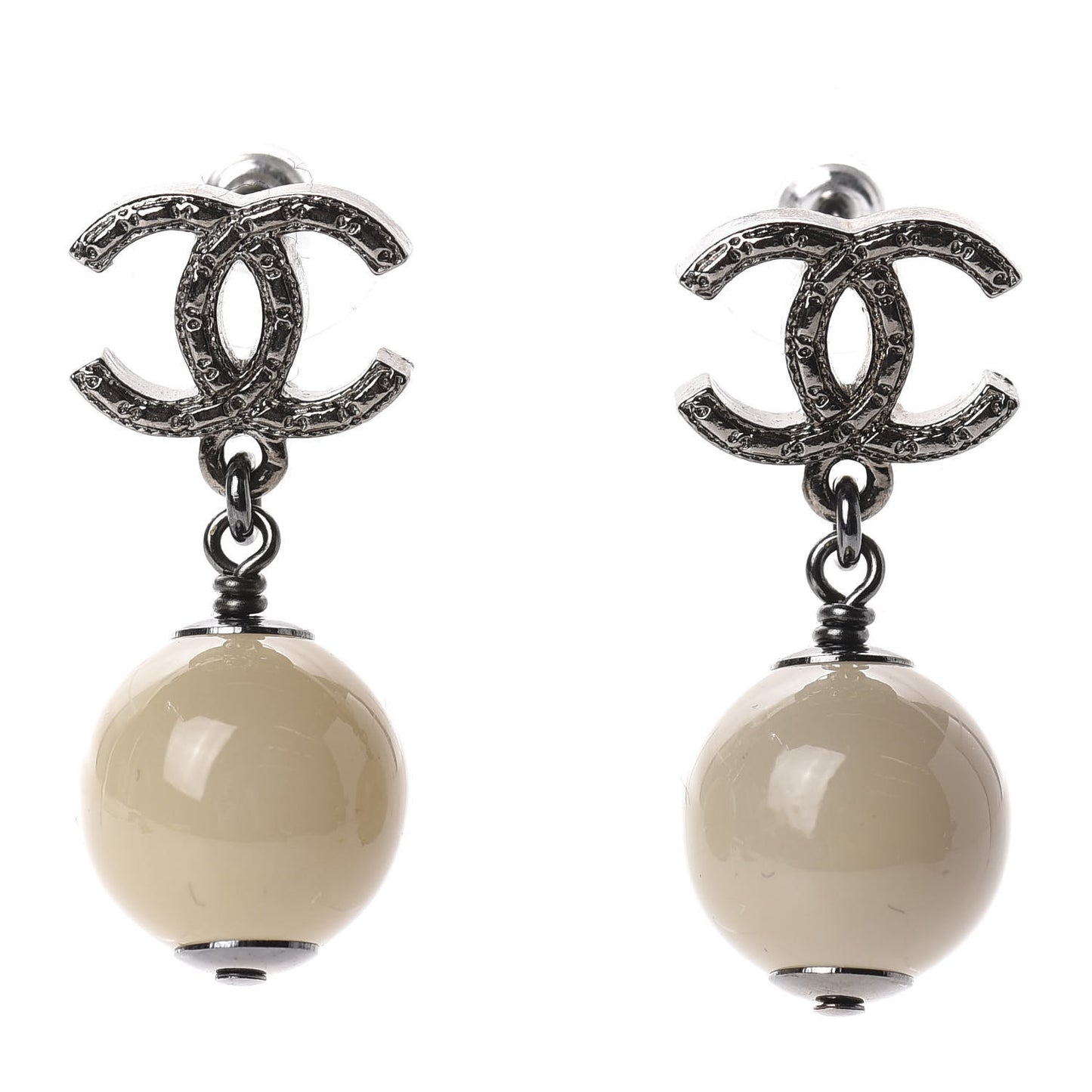 Ruthenium CC Bead Drop Earrings