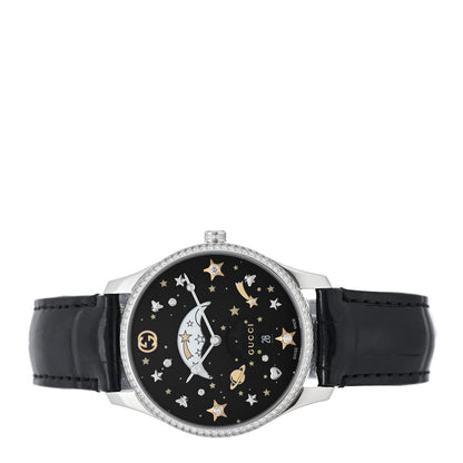 Gucci Stainless Steel Alligator Diamond Bezel 36mm G-Timeless Moonphase Star Planet Quartz Watch Black 2 of 5