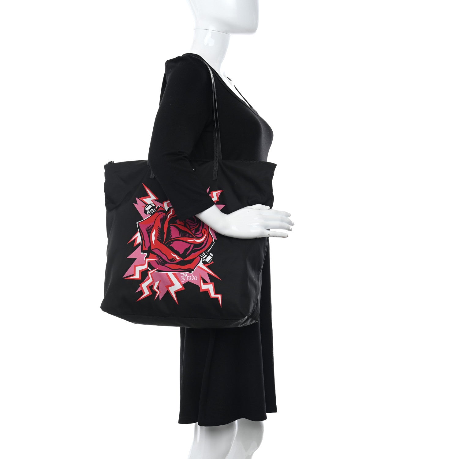 Prada X UNIVERSAL STUDIOS Tessuto Nylon Soft Calfskin Frankenstein Rose Tote Rosso Lacca 2 of 11