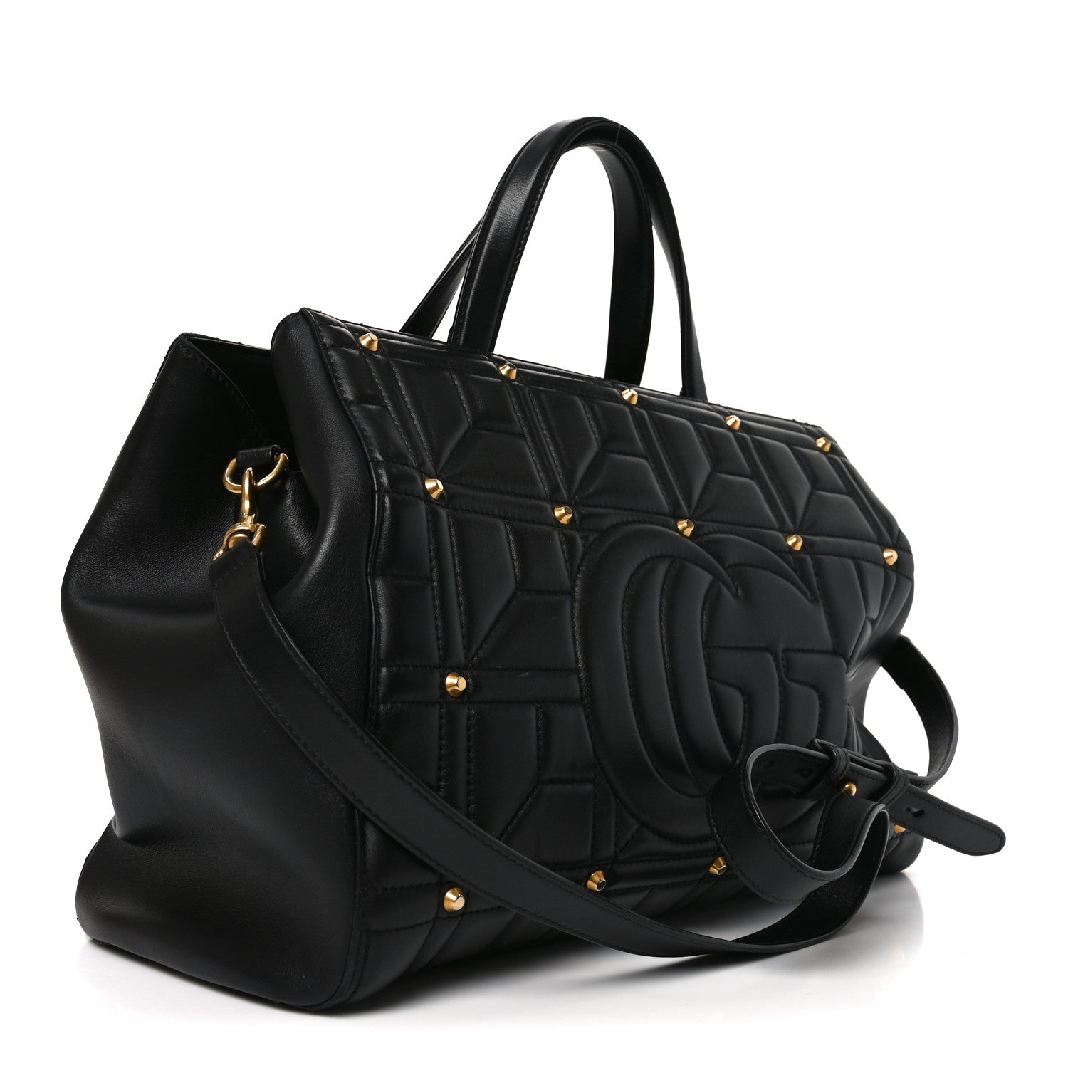Gucci Calfskin Matelasse Studded Medium GG Marmont Tote Black 3 of 11