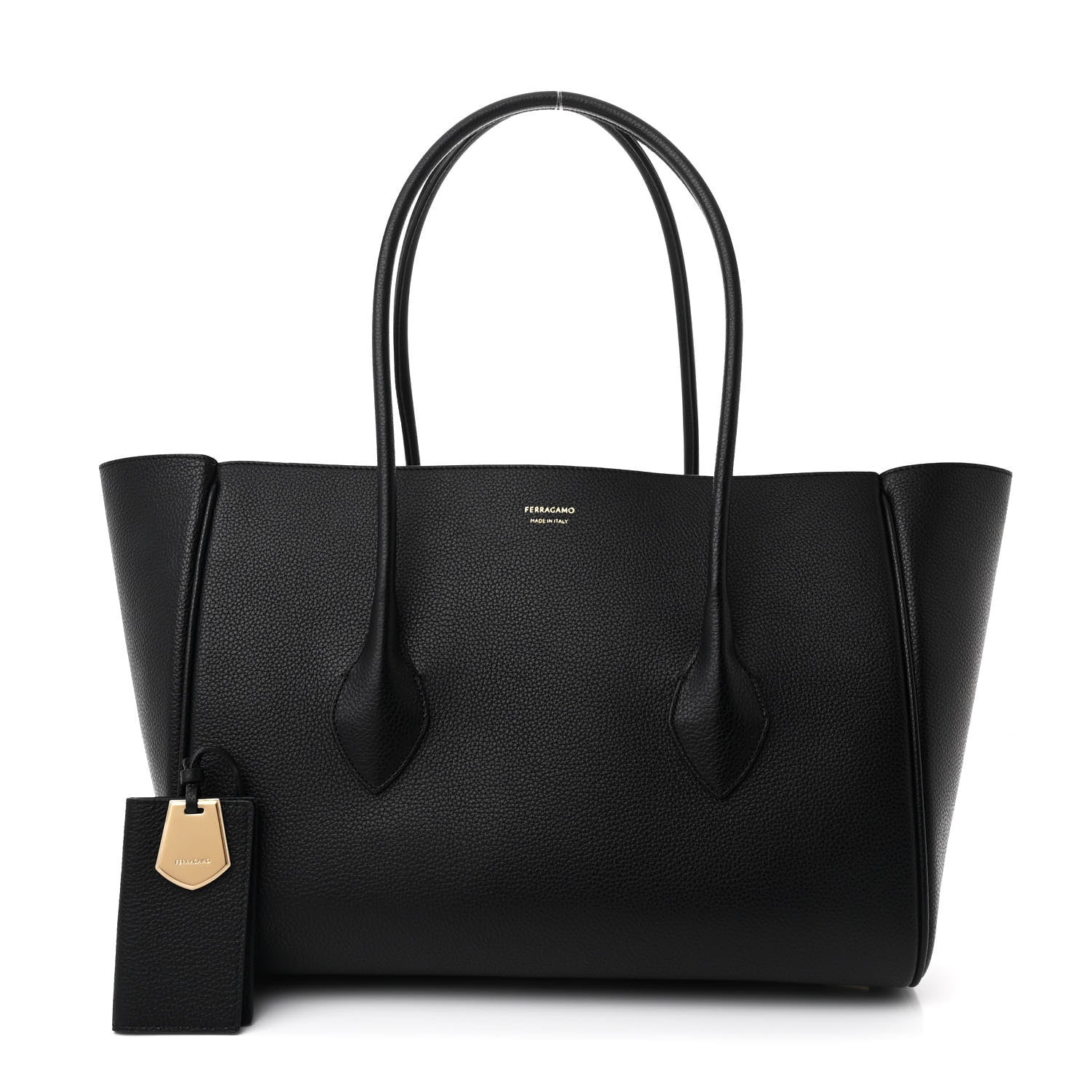 Salvatore Ferragamo Hammered Calfskin XL East West Tote Bag Black 3 of 11