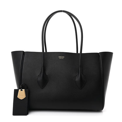 Salvatore Ferragamo Hammered Calfskin XL East West Tote Bag Black 3 of 11
