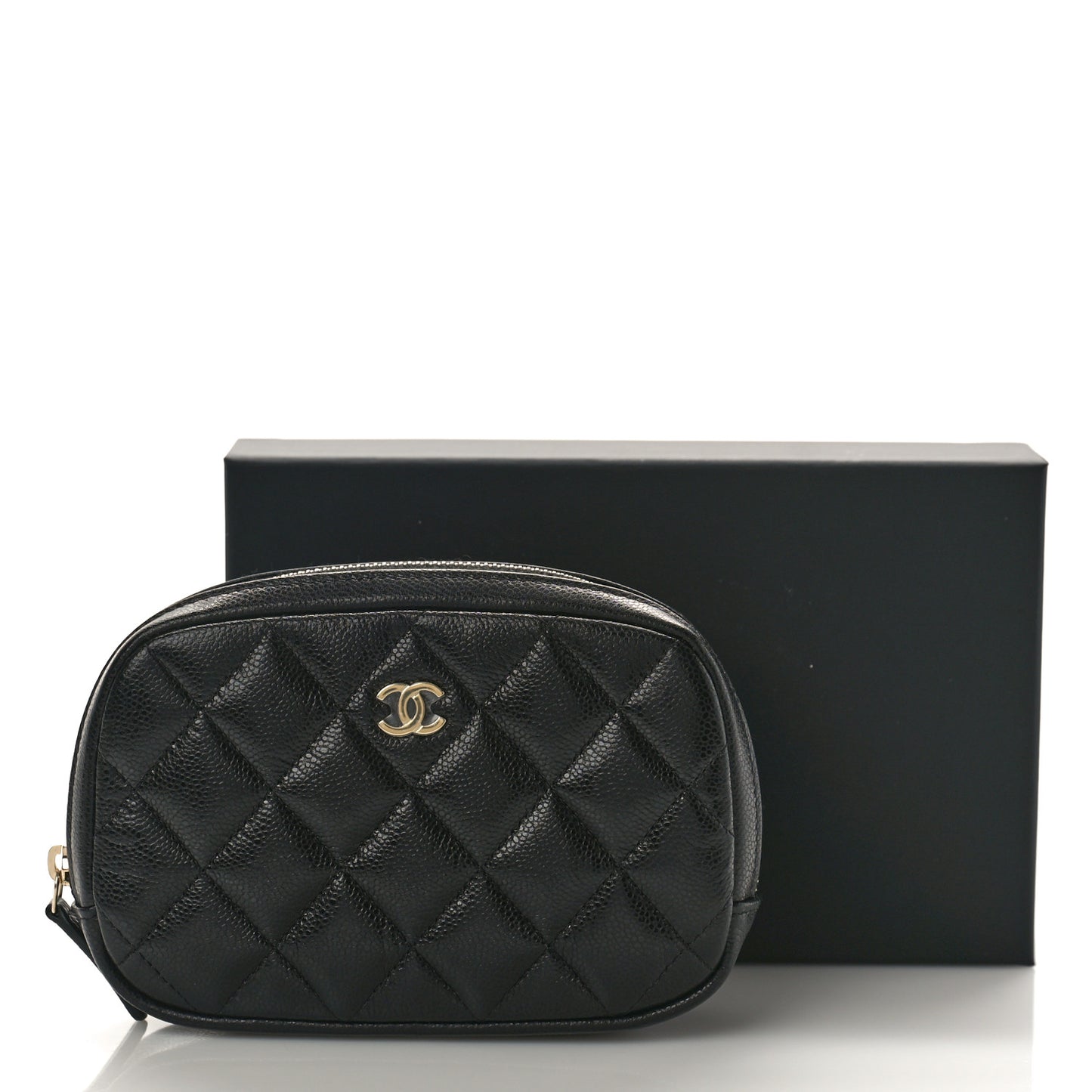 Caviar Quilted Small Curvy Pouch Cosmetic Case Black