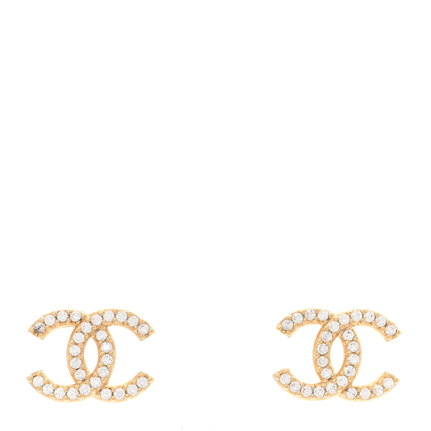 Chanel Metal Crystal CC Lock Symbols Stud Earrings Gold 1 of 6
