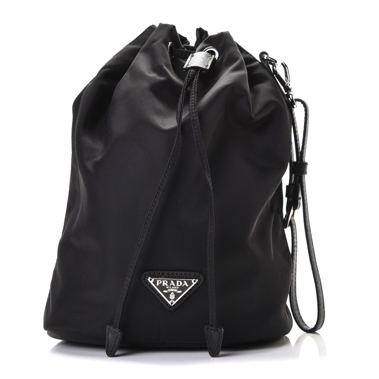 Saffiano Tessuto Nylon Vela Bucket Wristlet Black