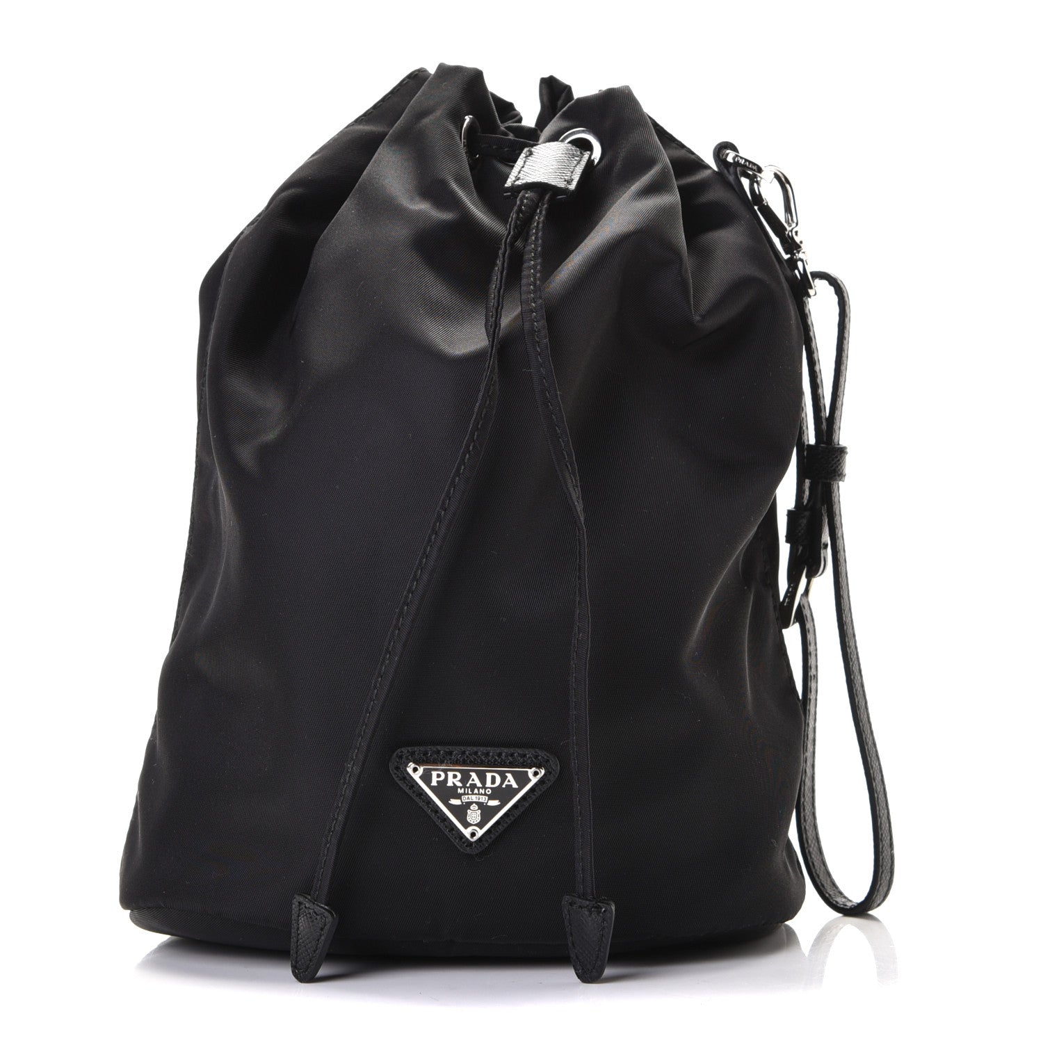 Prada Saffiano Tessuto Nylon Vela Bucket Wristlet Black 1 of 5