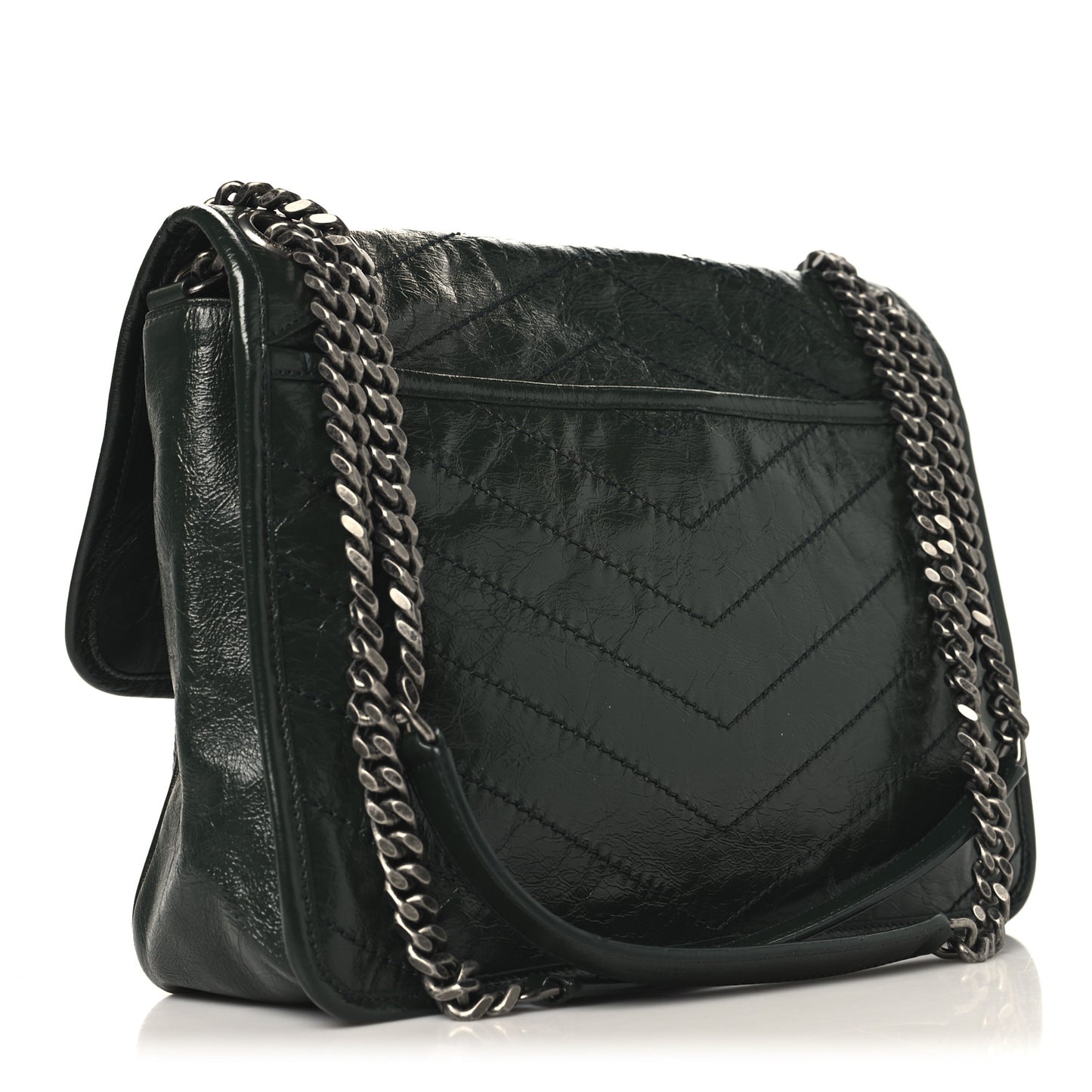 Crinkled Lambskin Matelasse Monogram Medium Niki Chain Satchel Vert Fonce