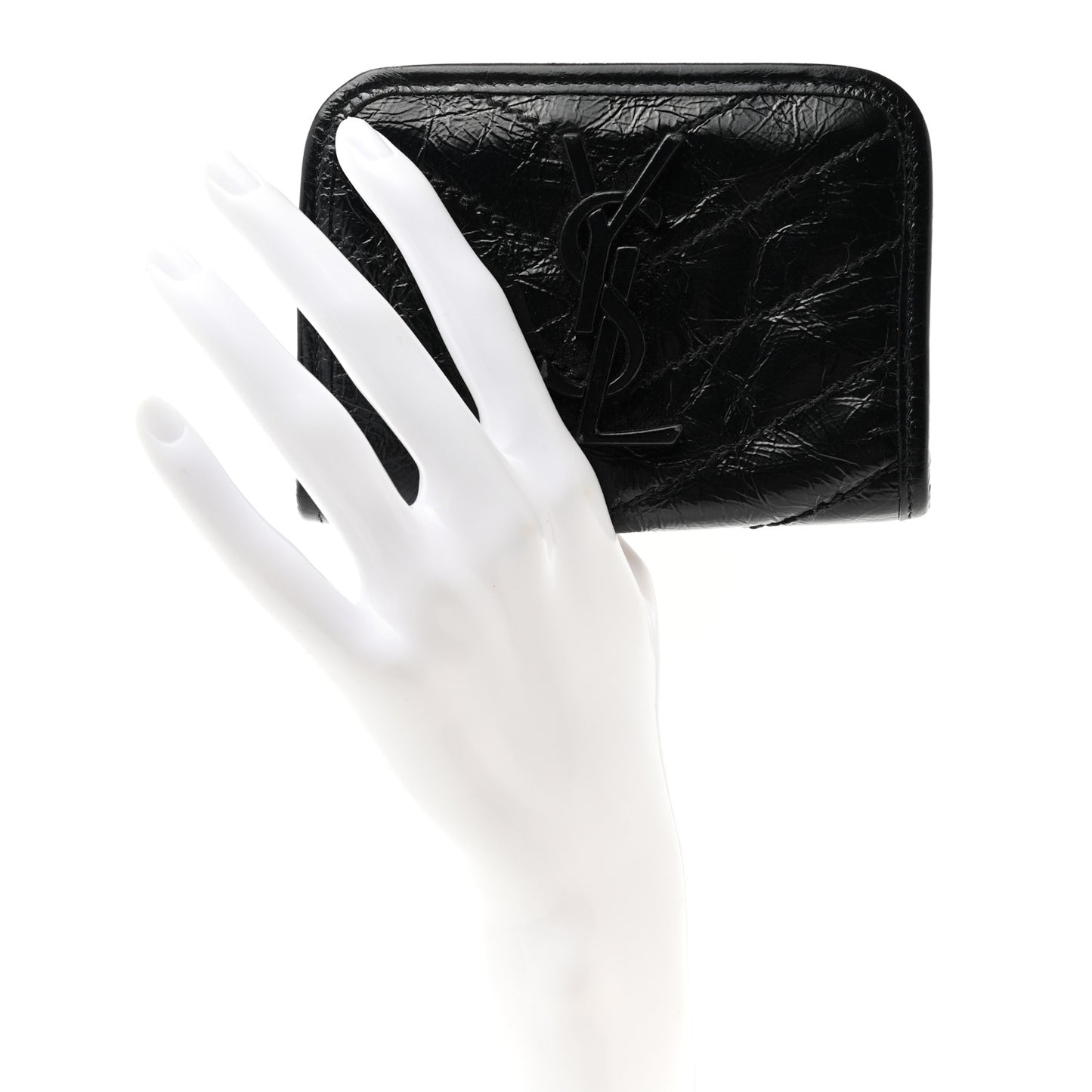 Crinkled Calfskin Matelasse Monogram Niki Card Holder Black