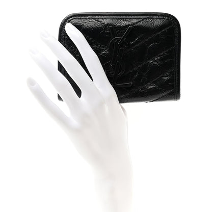 Saint Laurent Crinkled Calfskin Matelasse Monogram Niki Card Holder Black 2 of 9