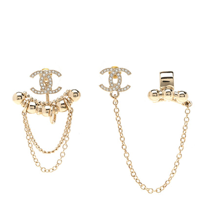 Chanel Metal Crystal CC Chain Cuff Earrings Gold 1 of 5