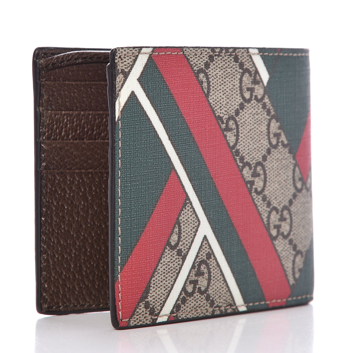 GG Supreme Monogram Chevron Bi-Fold Wallet Beige Green Red New Acero