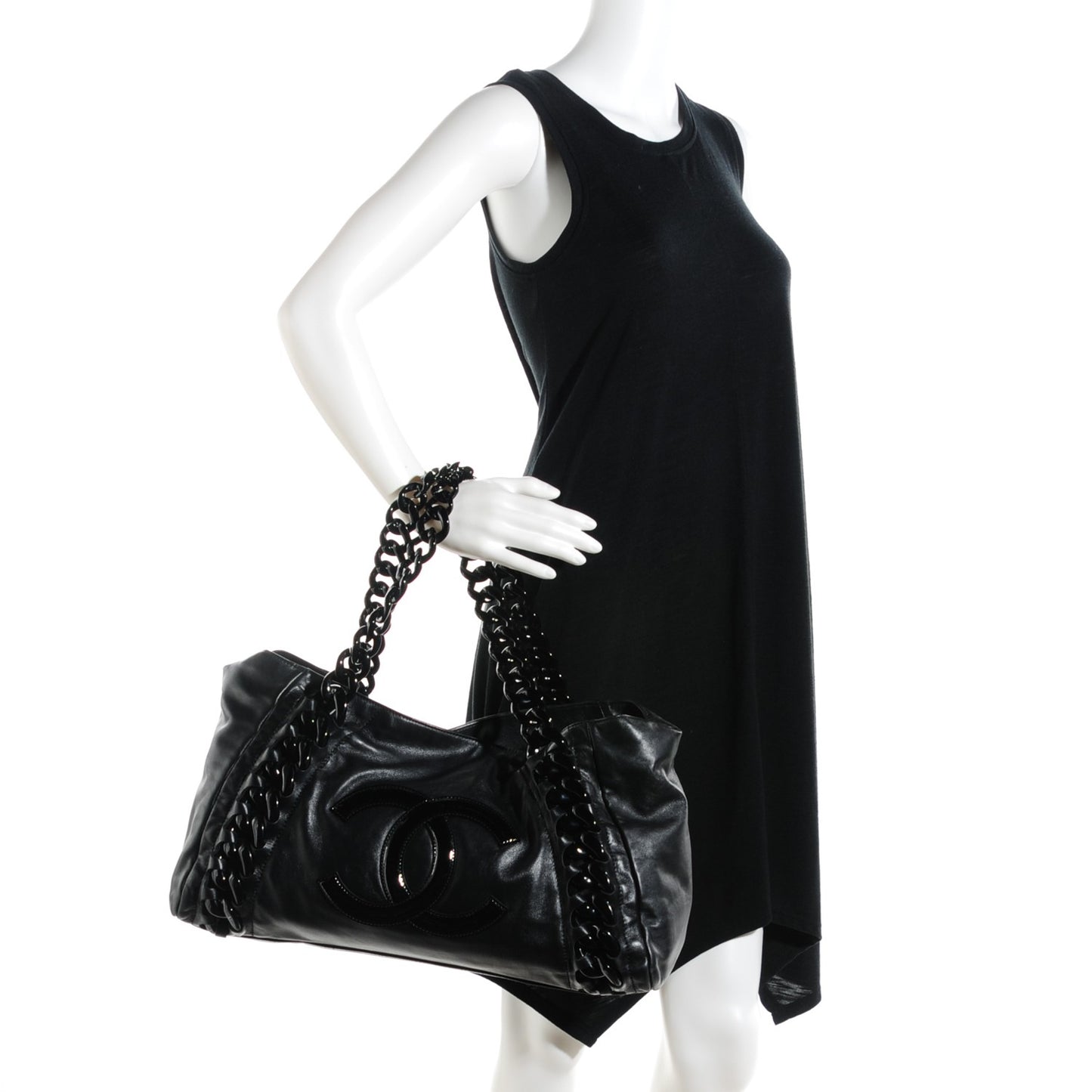 Calfskin Modern Chain Rhodoid East West Tote Black