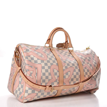 Louis Vuitton Damier Azur Tahitienne Keepall Bandouliere 50 Rose Ballerine 3 of 10