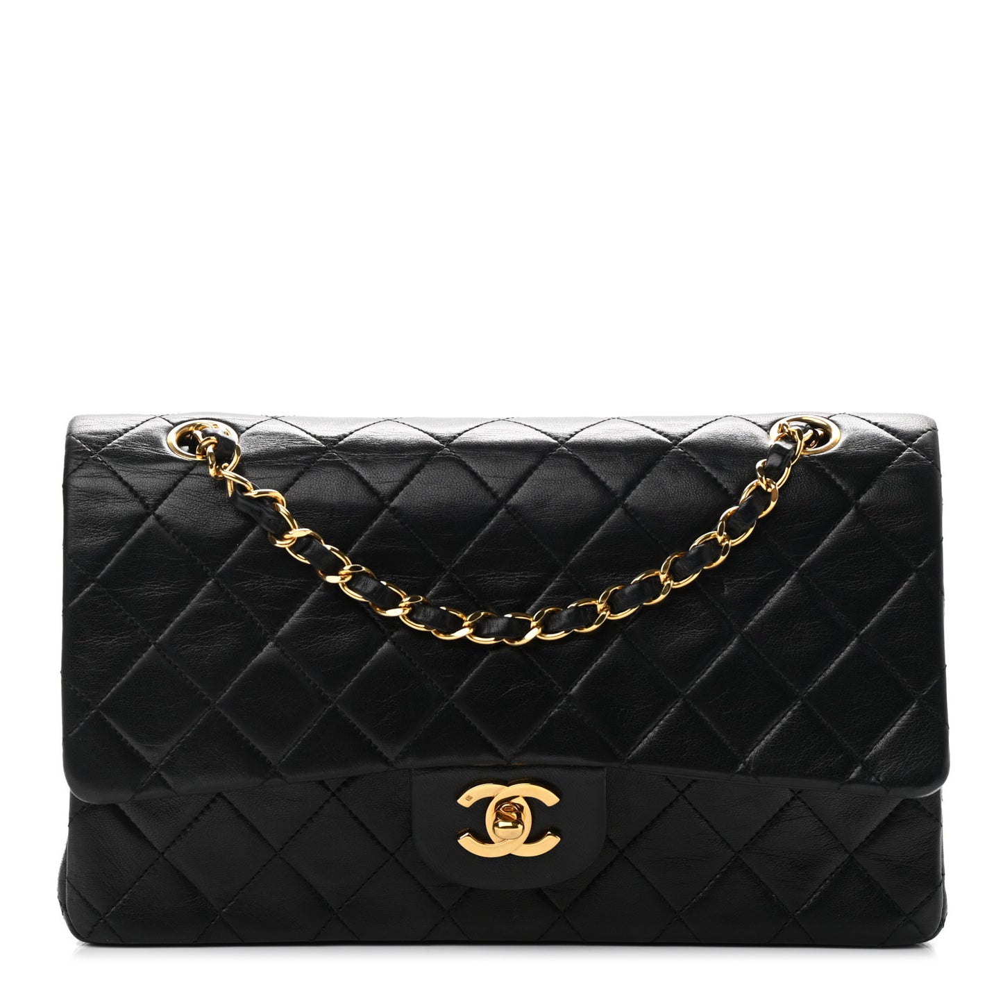 Lambskin Quilted Medium Double Flap Black