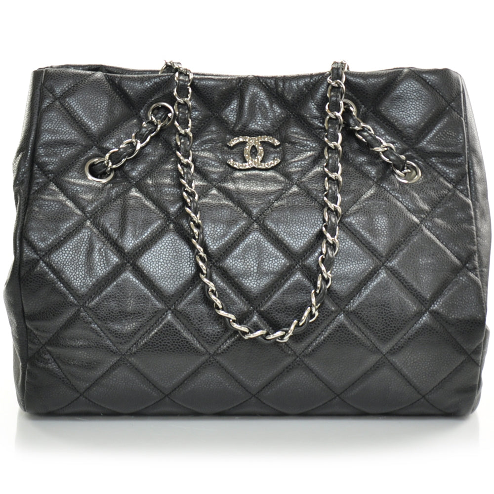 Caviar Quilted Large Cells Shopping Tote Black