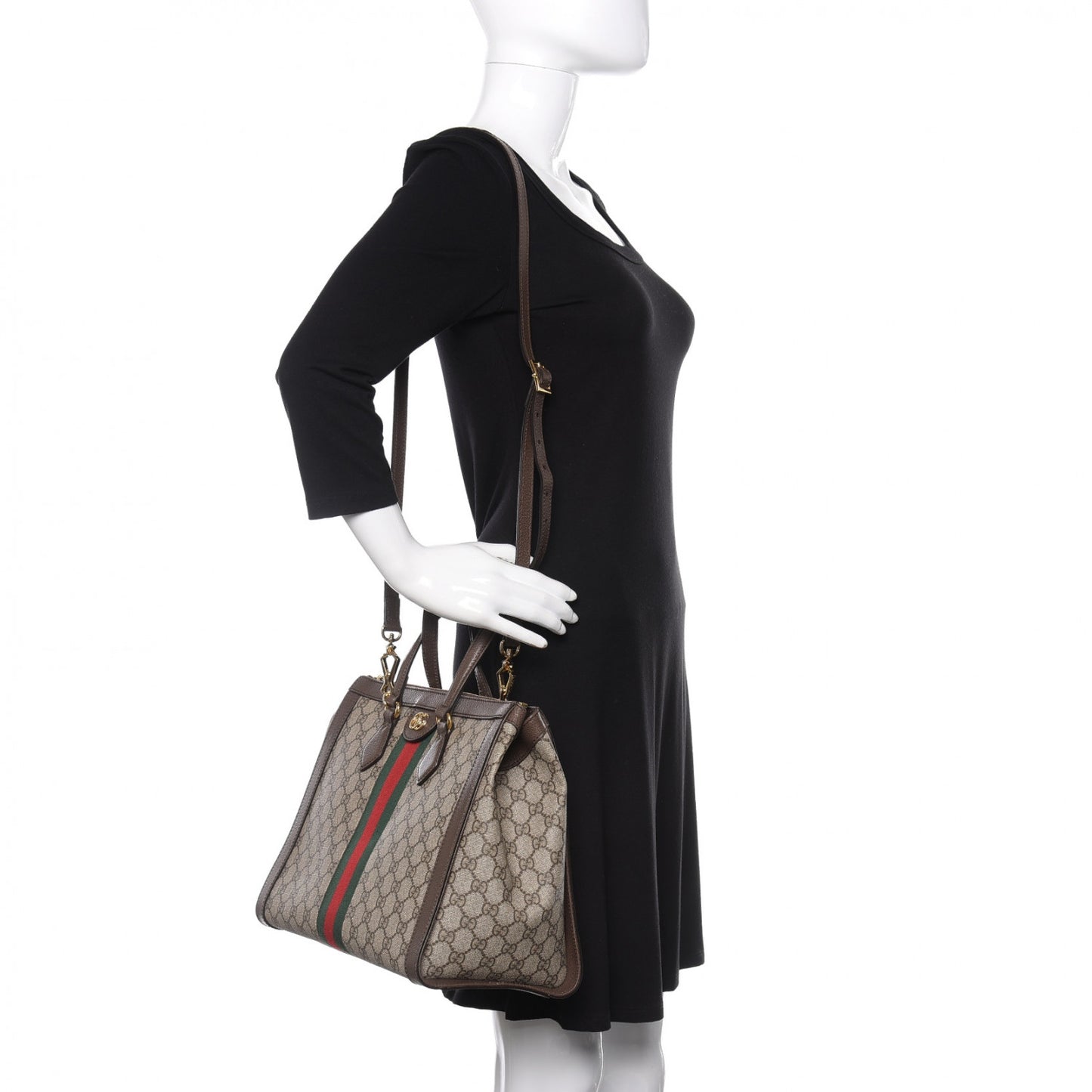 GG Supreme Monogram Web Medium Ophidia Tote Bag Brown
