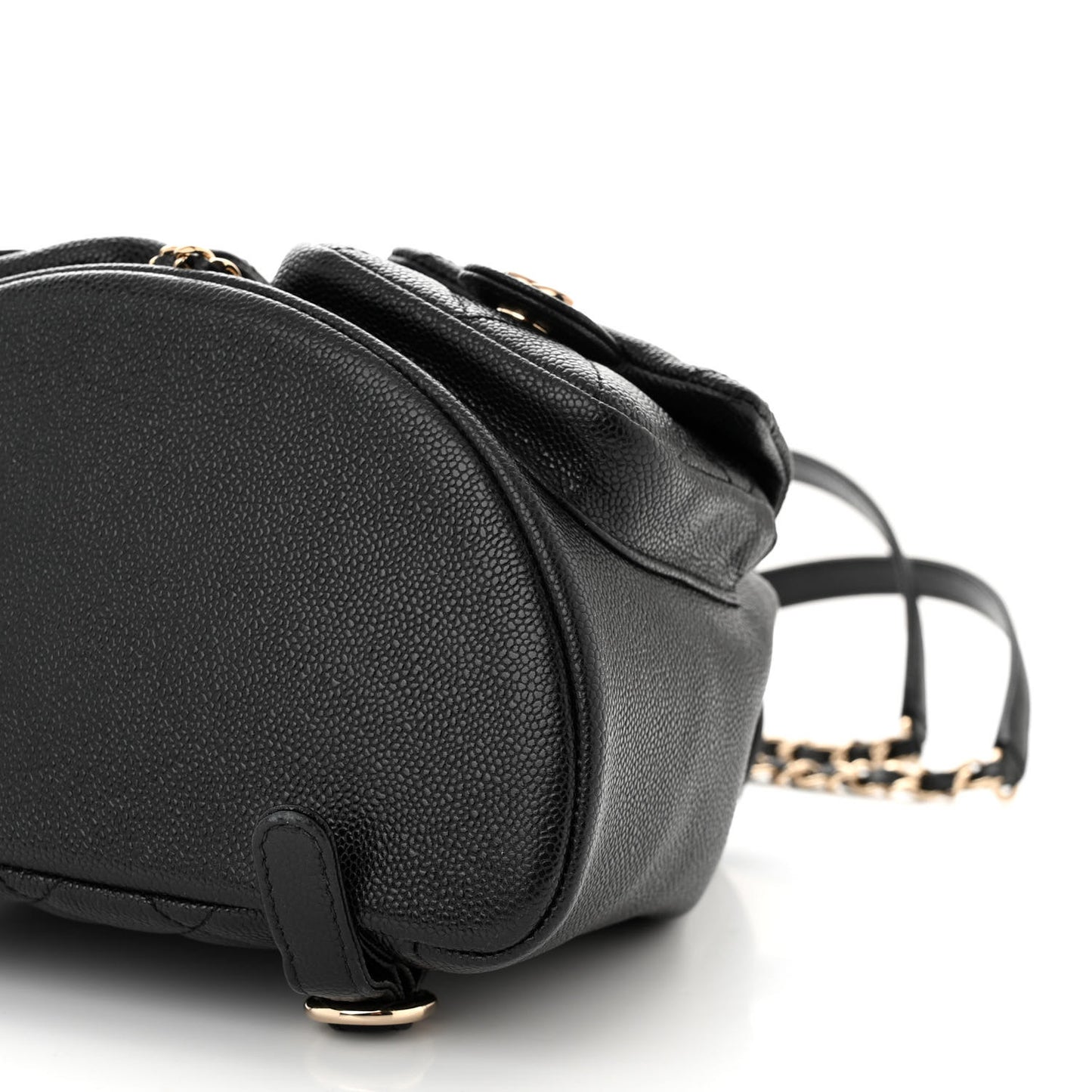 Shiny Caviar Quilted Medium Duma Pockets Drawstring Backpack Black