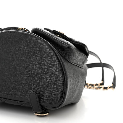 Chanel Shiny Caviar Quilted Medium Duma Pockets Drawstring Backpack Black 10 of 10