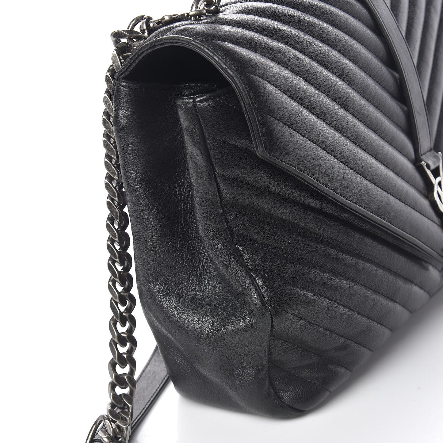Sheepskin Matelasse Chevron Monogram Large College Satchel Black