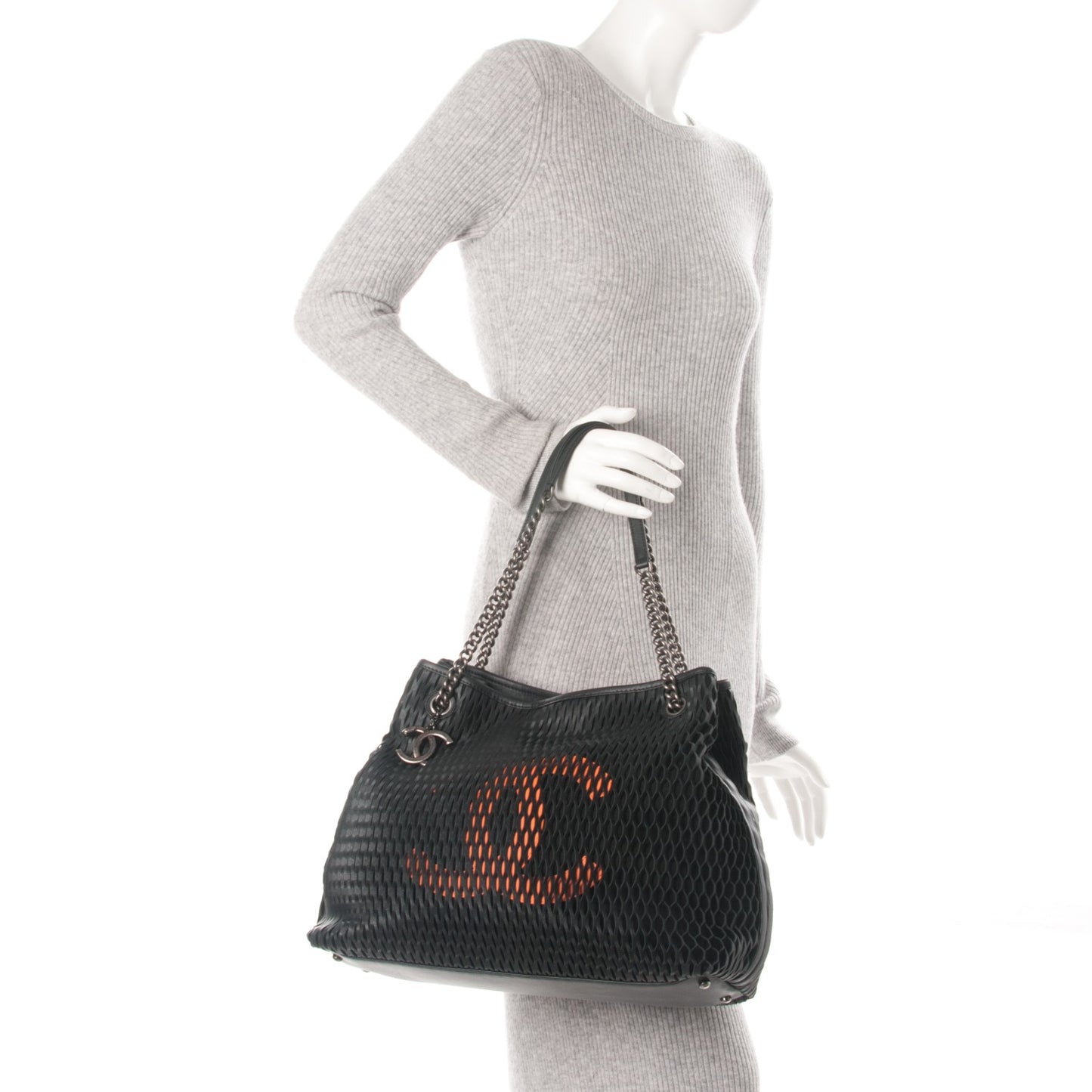 Calfskin Laser Cut Perforated CC Tote Black