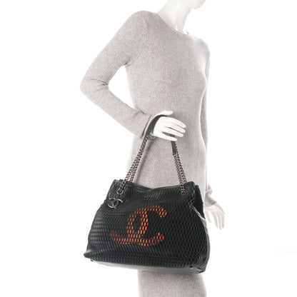 Chanel Calfskin Laser Cut Perforated CC Tote Black 2 of 6