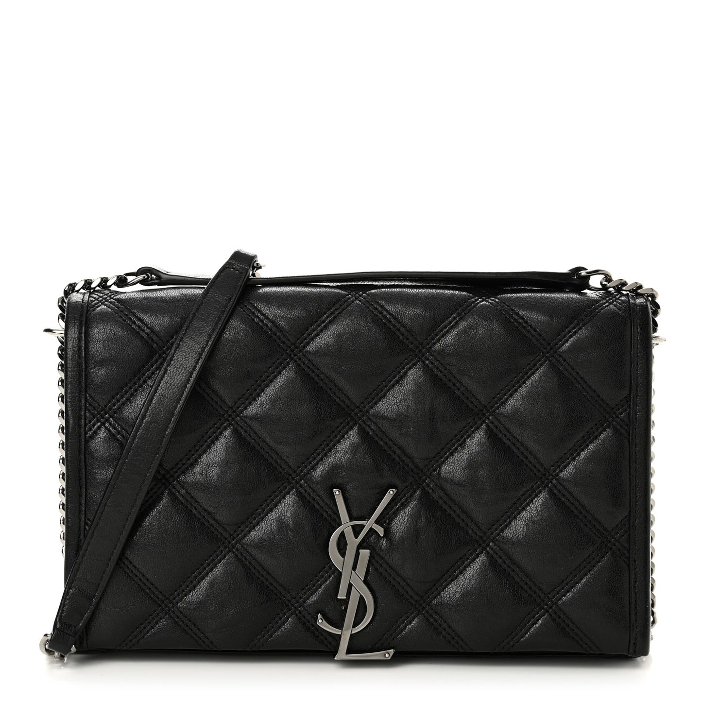 Lambskin Diamond Quilted Becky Chain Wallet Black
