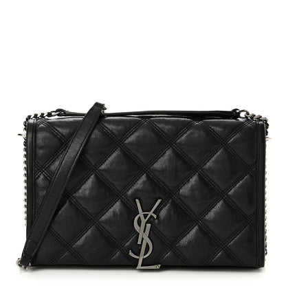 Saint Laurent Lambskin Diamond Quilted Becky Chain Wallet Black 1 of 17