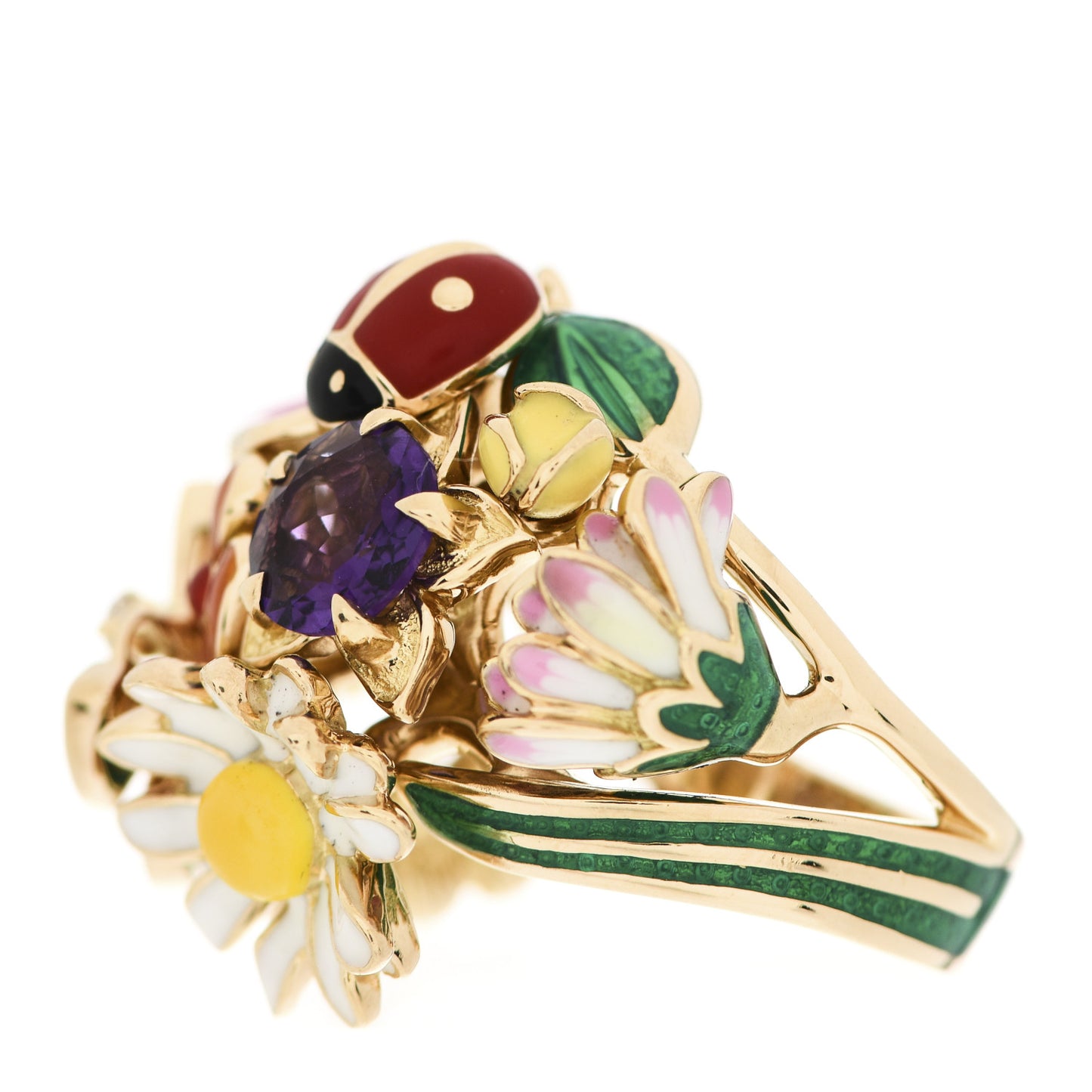 18K Yellow Gold Diamond Amethyst Lacquer Medium Diorette Ring 52 6
