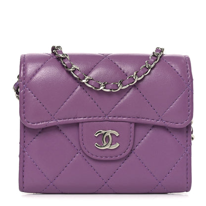 Chanel Lambskin Quilted Flap Card Holder On Chain Violet Purple 1 of 11