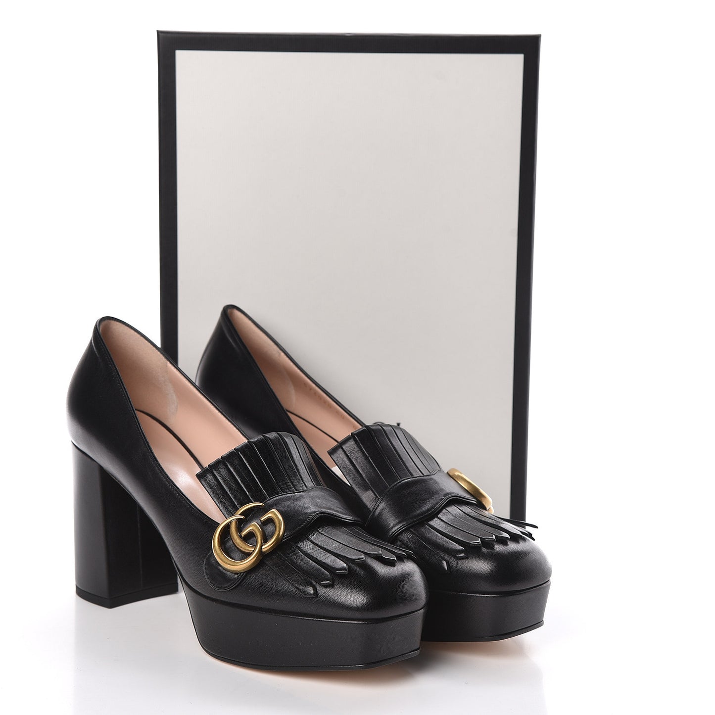 Malaga Kid GG Marmont Fringe Platform Loafer Pumps 40 Black