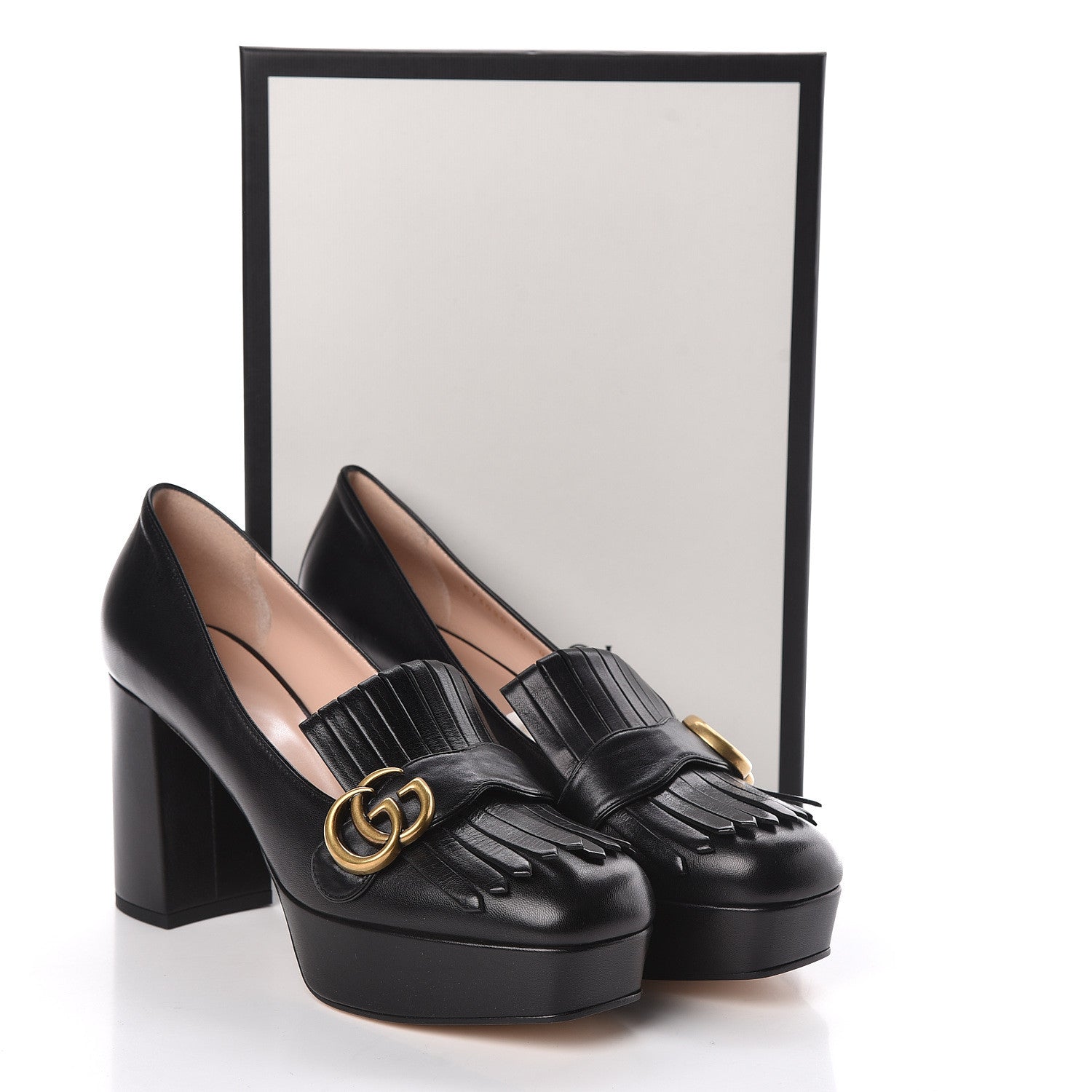 Gucci Malaga Kid GG Marmont Fringe Platform Loafer Pumps 40 Black 8 of 8