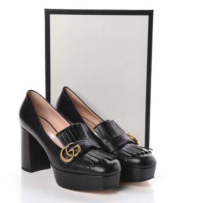 Gucci Malaga Kid GG Marmont Fringe Platform Loafer Pumps 40 Black 8 of 8