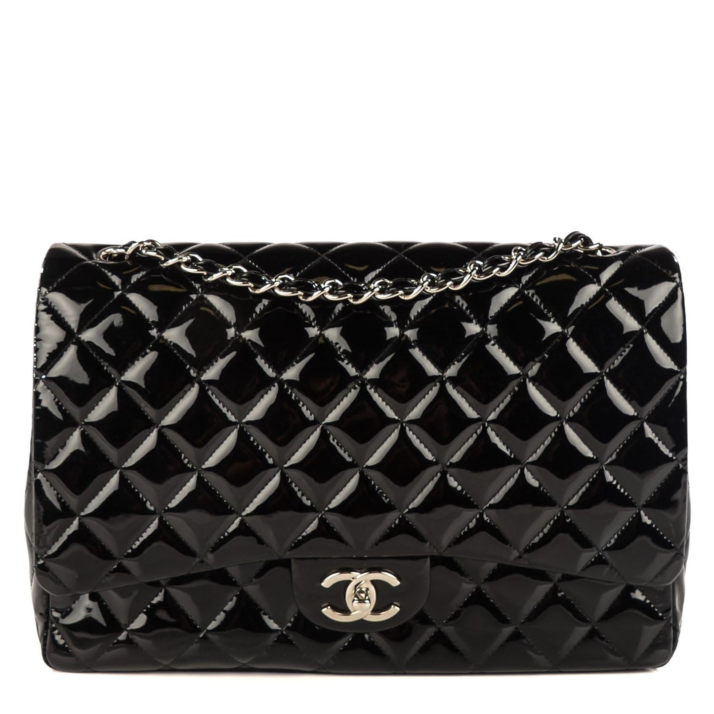 Patent Quilted Maxi Double Flap Black