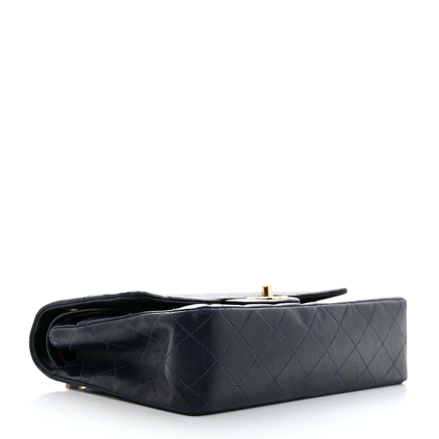Lambskin Quilted Medium Double Flap Navy