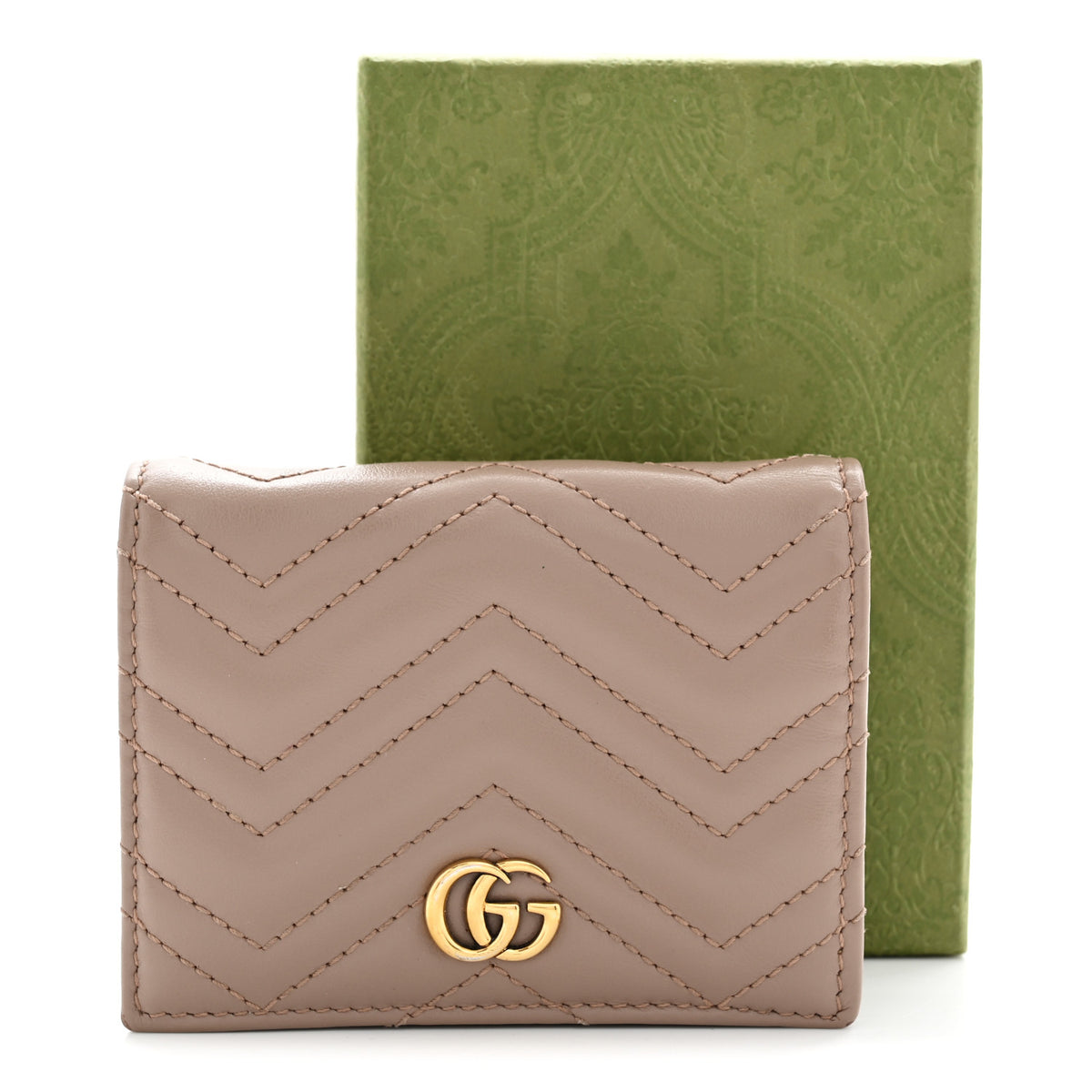 Calfskin Matelasse GG Marmont Card Case Wallet Porcelain Rose