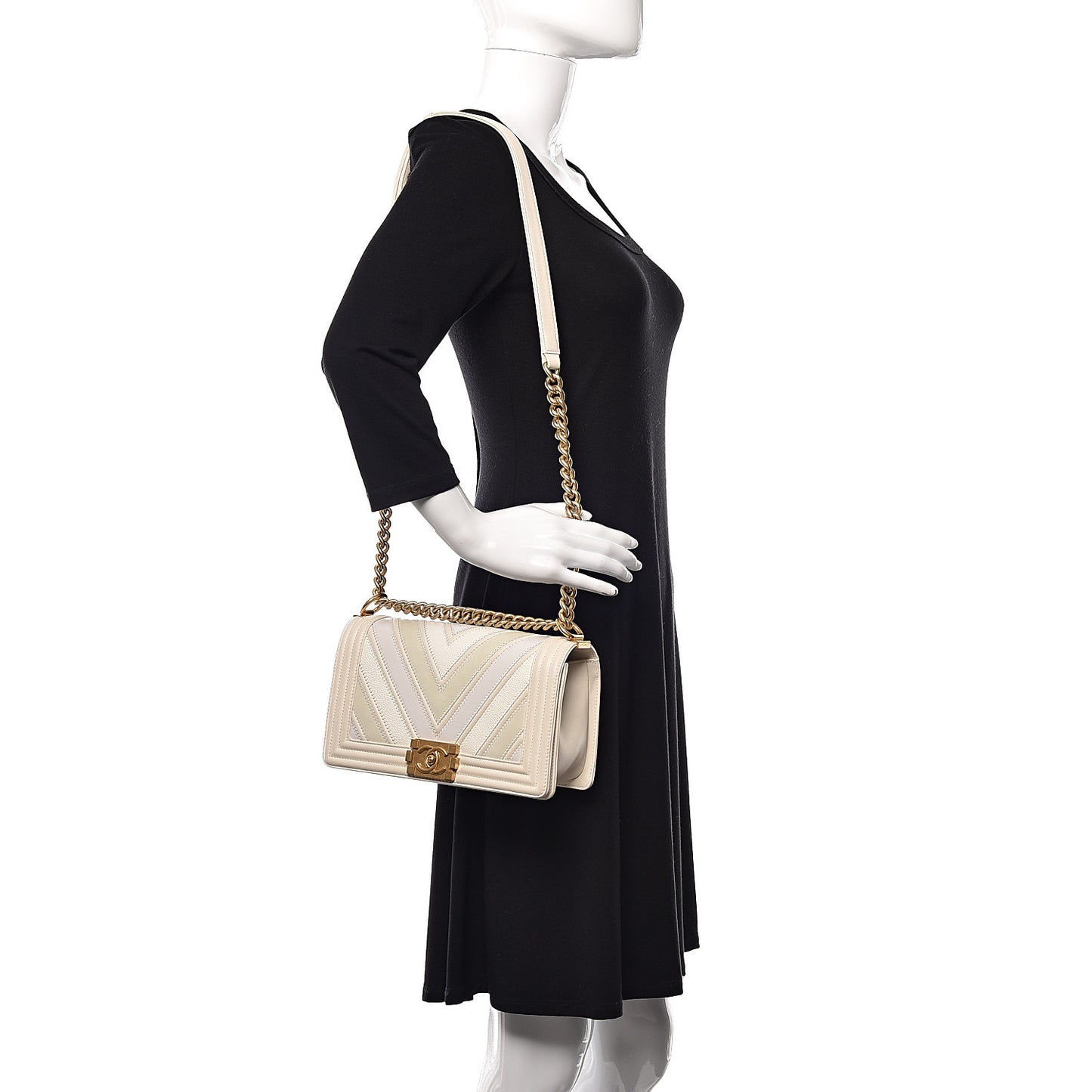 Caviar Suede Calfskin Chevron Medium Boy Flap White