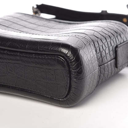 Chanel Calfskin Crocodile Embossed Small Gabrielle Cocodile Hobo Black 9 of 11
