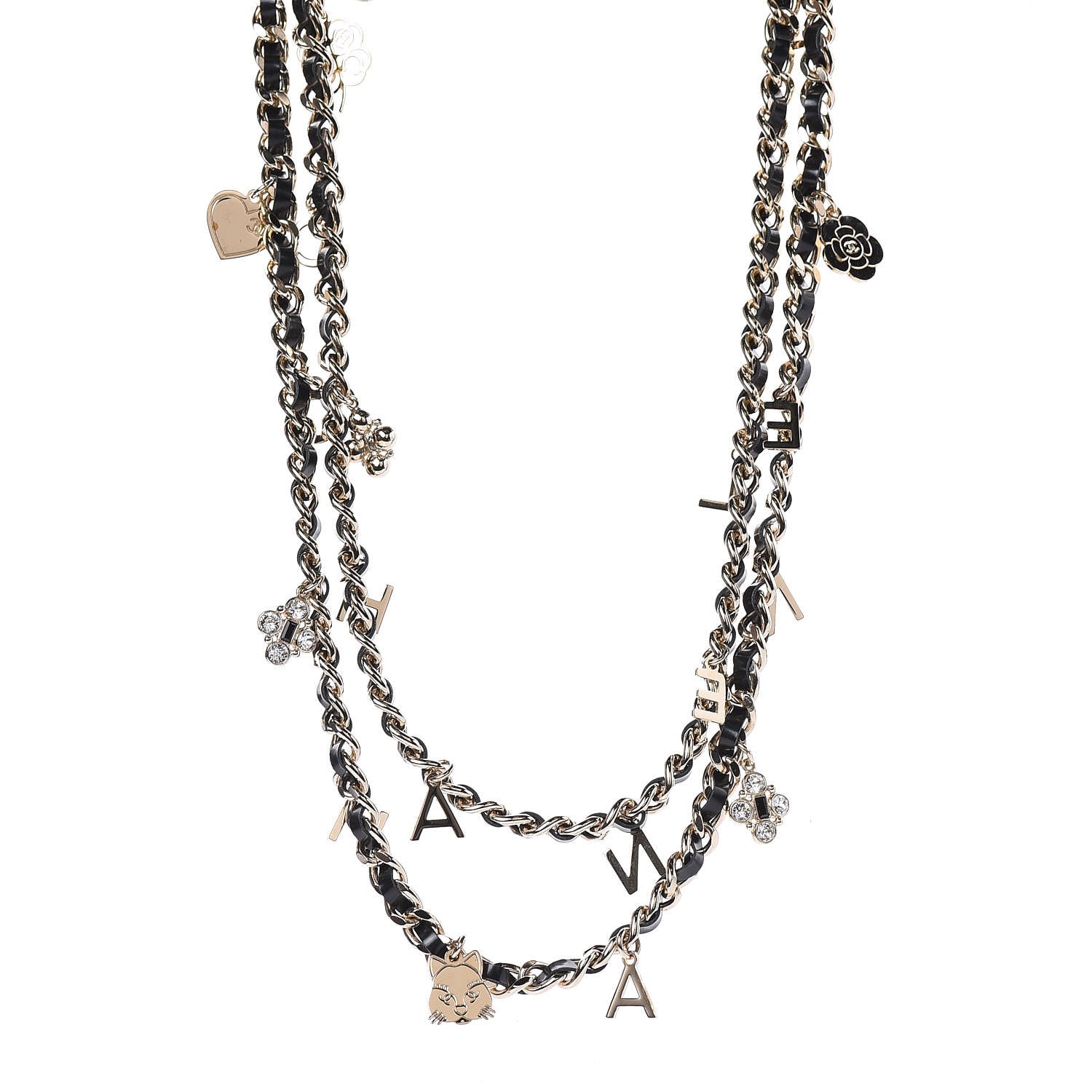 Chanel Glazed Calfskin Crystal Charm Necklace Black Gold 1 of 4