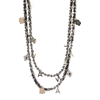Chanel Glazed Calfskin Crystal Charm Necklace Black Gold 1 of 4