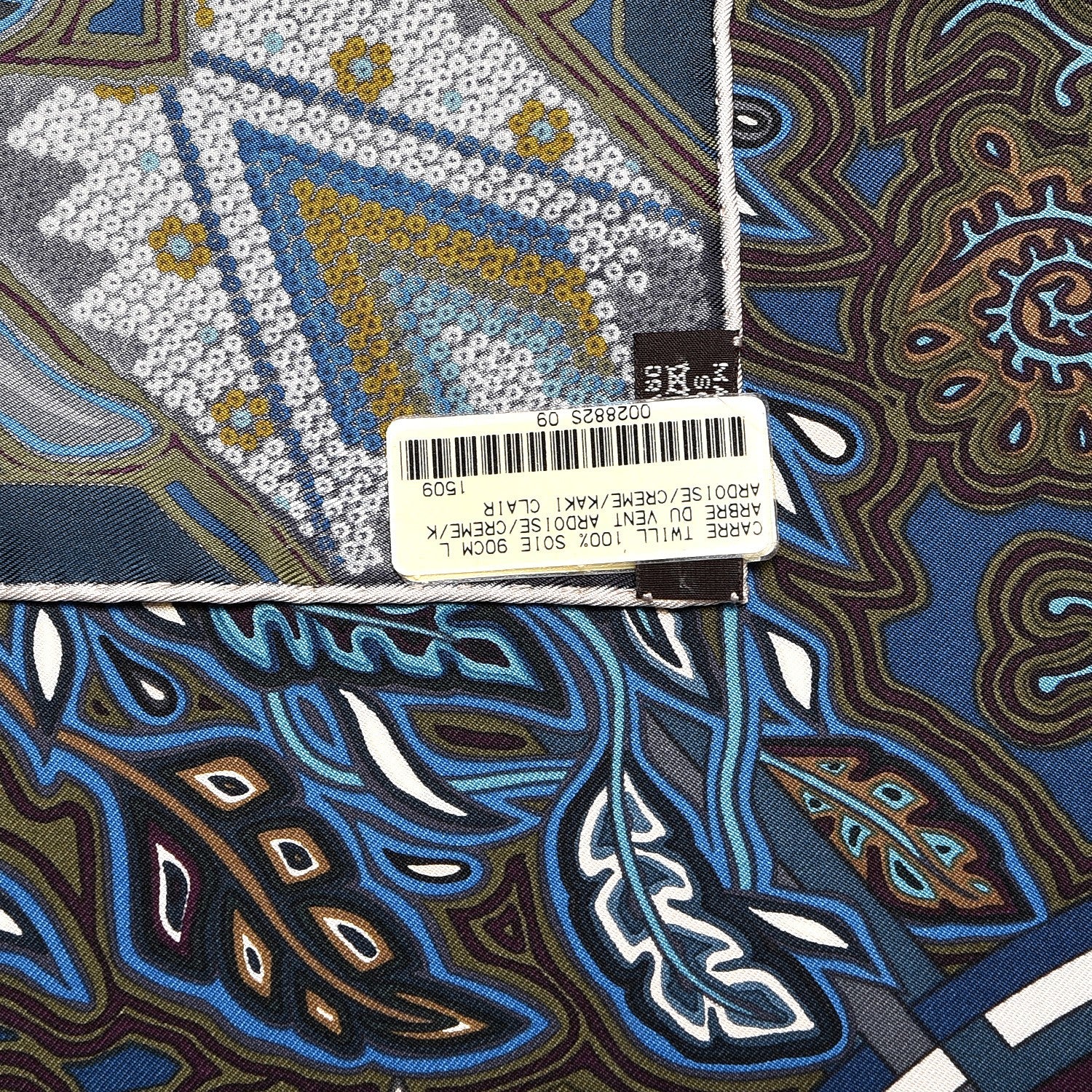 Hermes Silk L'Arbre Du Vent Scarf 90 Ardoise Creme Kaki Clair 7 of 7