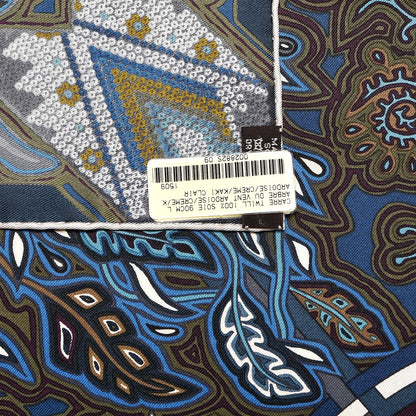 Hermes Silk L'Arbre Du Vent Scarf 90 Ardoise Creme Kaki Clair 7 of 7