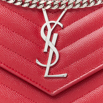 Saint Laurent Grain De Poudre Matelasse Chevron Monogram Chain Wallet Red 7 of 11