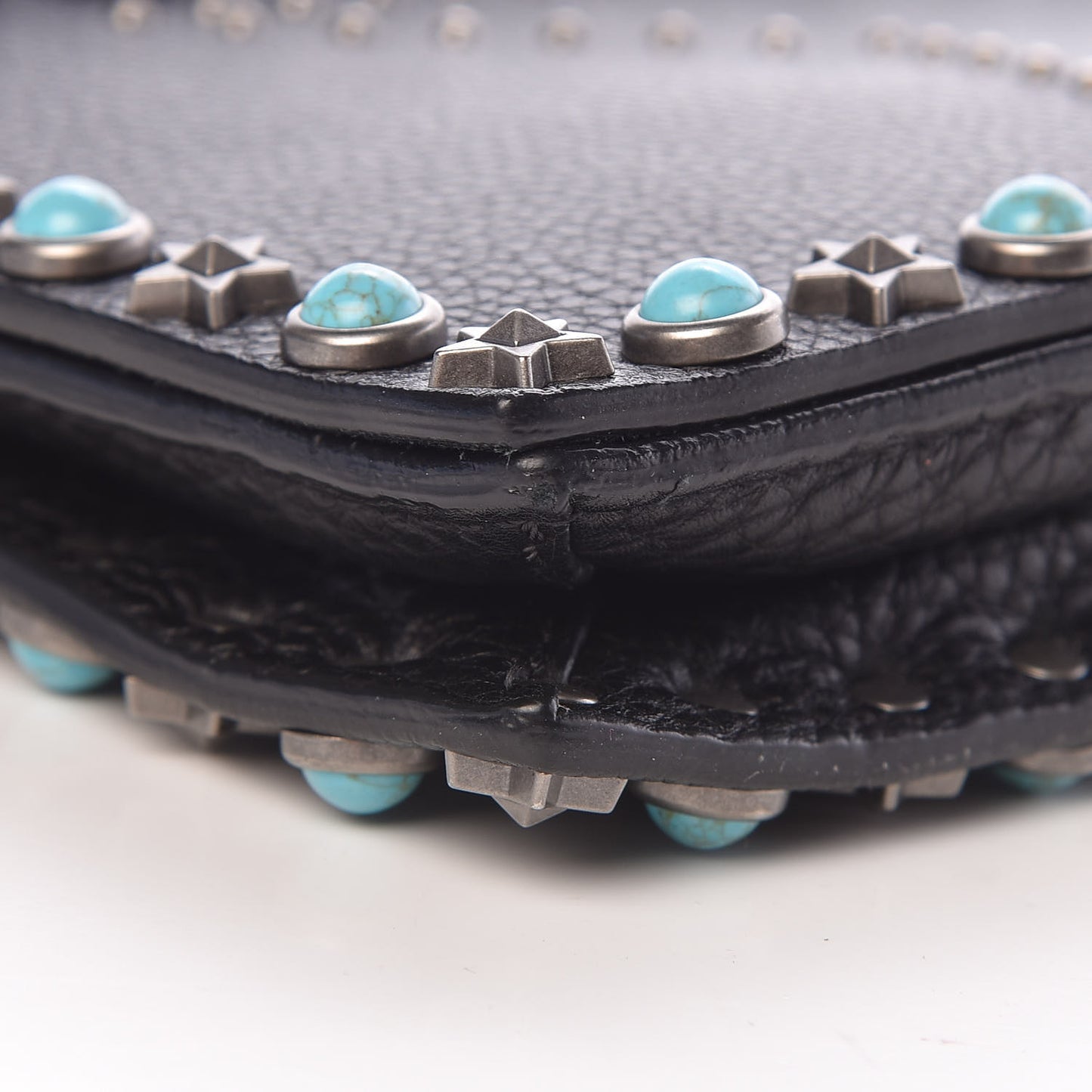 Pebbled Calfskin Star Rockstud Rolling Wristlet Clutch Black