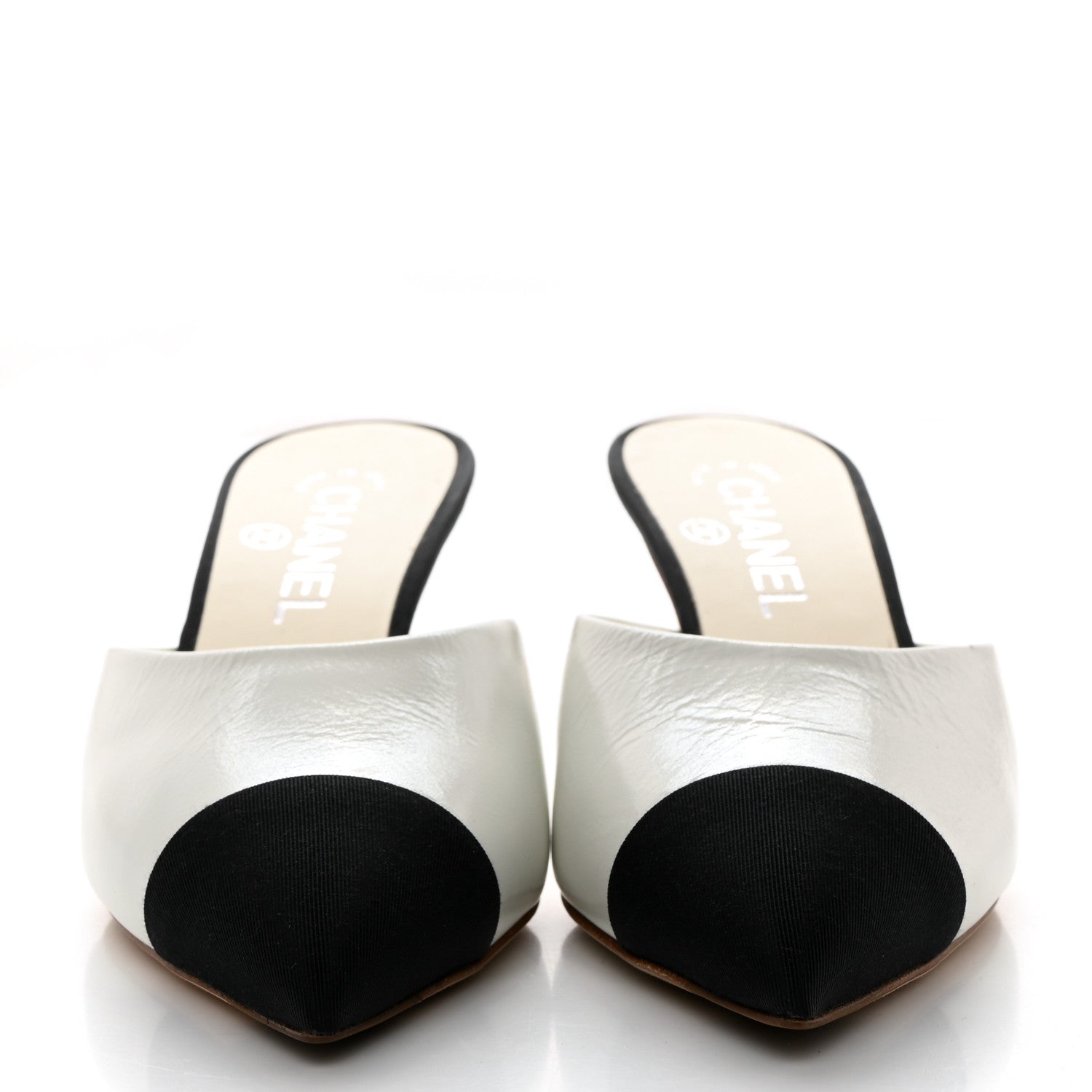 Chanel Patent Grosgrain Cap Toe Pearl Mule 37.5 White Black 2 of 11