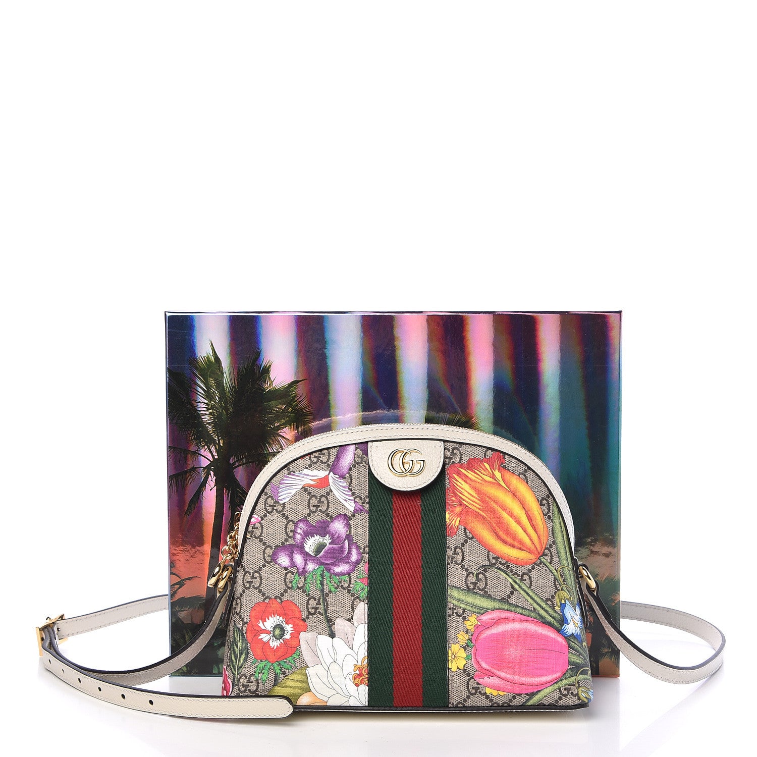 Gucci GG Supreme Monogram Flora Web GG Small Ophidia Dome Shoulder Bag White 11 of 11