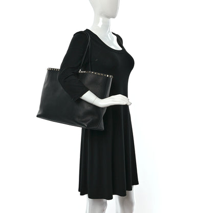Valentino Garavani Grained Calfskin Rockstud Shoulder Tote Black 2 of 12