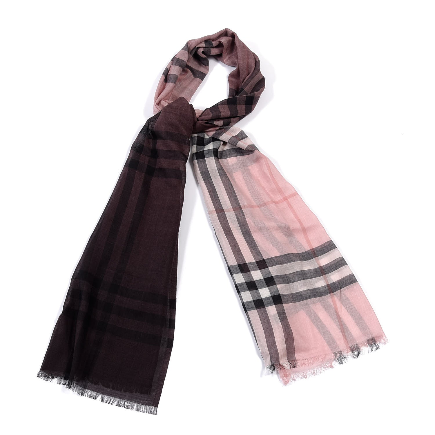Burberry Wool Silk Gauze Ombre Giant Check Scarf Pink 1 of 3