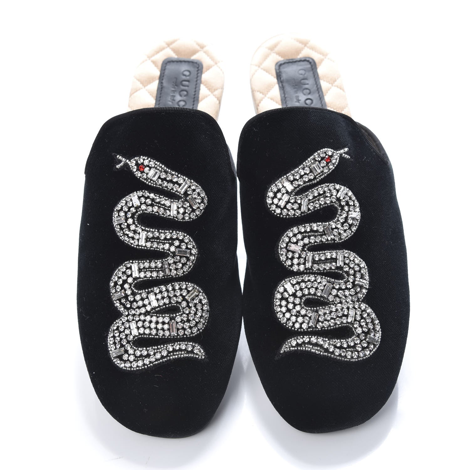 Gucci Velvet Crystal Snake Embroidered Womens Slippers 37 Black 5 of 9