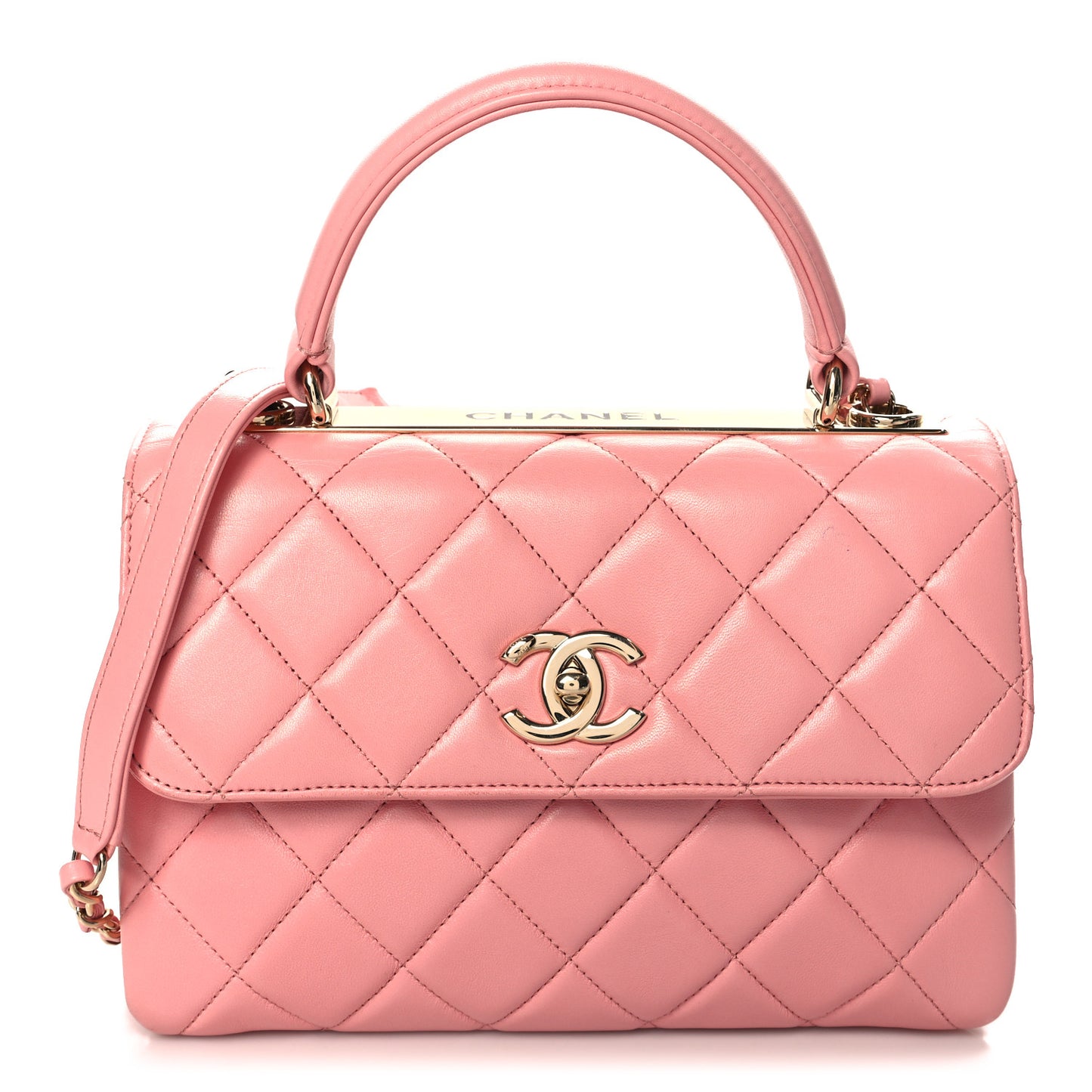 Lambskin Quilted Small Trendy Chain CC Dual Handle Flap Bag Light Pink